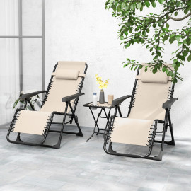 Ensemble Ildiverto 2 Transats Zéro Gravité + Table Beige Extérieur Pliable Confort