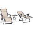 Ensemble Ildiverto 2 Transats Zéro Gravité + Table Beige Extérieur Pliable Confort