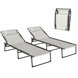 Lot 2 Transats Eichelberg Pliants Inclinables Extérieur Jardin Piscine Crème