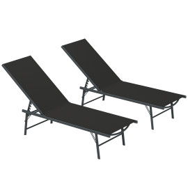 Lot 2 transats Fredebald pliables réglables 5 positions gris anthracite
