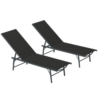 Lot 2 transats Fredebald pliables réglables 5 positions gris anthracite