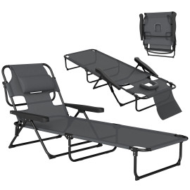 Transat Pliable Lavenderfield Jardin Piscine Plage Noir Anthracite Inclinable 4 Positions