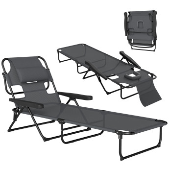 Transat Pliable Lavenderfield Jardin Piscine Plage Noir Anthracite Inclinable 4 Positions