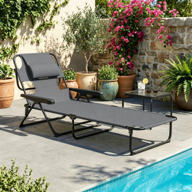 Transat Pliable Lavenderfield Jardin Piscine Plage Noir Anthracite Inclinable 4 Positions