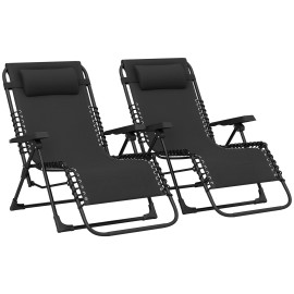 Lot 2 chaises longues Ildebrando réglables textilène noir jardin terrasse
