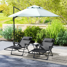 Lot 2 chaises longues Ildebrando réglables textilène noir jardin terrasse