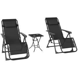 Ensemble Buonaccorso Transats Zéro Gravité Noir avec Table d’Appoint