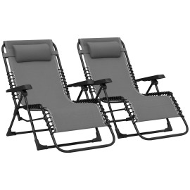 Lot 2 chaises longues Theudebert réglables confort textilène gris jardin extérieur