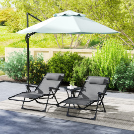 Lot 2 chaises longues Theudebert réglables confort textilène gris jardin extérieur
