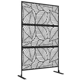 Paravent Kiplingmere Décoratif Extérieur Noir Motif Feuillage Brise-Vue Séparateur Jardin