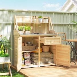 Armoire Ordonnez Table Rempotage 2 en 1 Bois Acier Rangement Extérieur Naturel