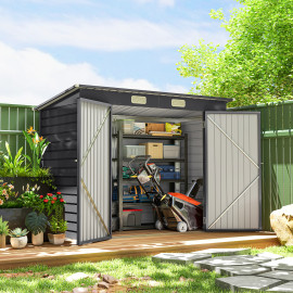 Abri Jardin Hadouin Stockage Sécurisé Acier Gris 2 Portes Verrouillables Aération Optimale