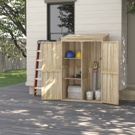 Armoire Ravenmere Rangement Jardin Bois 2 Portes Étagères Naturel Sapin Extérieur
