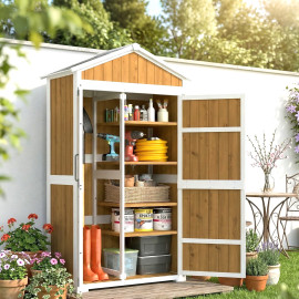 Armoire Jardin Ourgemont Rangement Extérieur Étagères Toit Métal Blanc Naturel