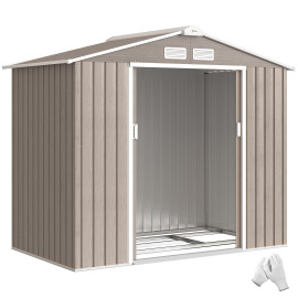 Abri de Jardin Jacopo Robuste en Acier Ondulé Taupe Clair Rangement Sécurisé 2 Portes