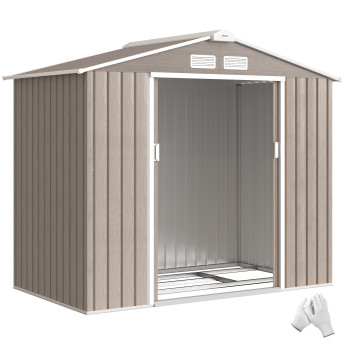 Abri de Jardin Jacopo Robuste en Acier Ondulé Taupe Clair Rangement Sécurisé 2 Portes