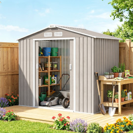 Abri de Jardin Jacopo Robuste en Acier Ondulé Taupe Clair Rangement Sécurisé 2 Portes
