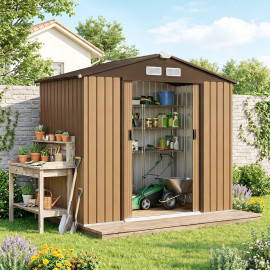 Abri de Jardin Maelys Rangement Sécurisé Toit Incliné Café Chocolat 2,38 m²