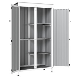 Armoire de Jardin Birkenfeld Rangement Étanche Bois Acier Noir Blanc 94x43x166 cm