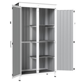 Armoire de Jardin Birkenfeld Rangement Étanche Bois Acier Noir Blanc 94x43x166 cm