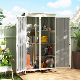 Armoire de Jardin Birkenfeld Rangement Étanche Bois Acier Noir Blanc 94x43x166 cm