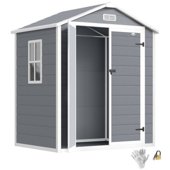 Abri de Jardin Aldebert Résine PP Gris 2.12m² Étanche Aéré Fenêtre Double Porte