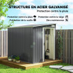 Abri de Jardin Willowmere Métal 2.81m² Étagères Crochets Fond Gris Foncé