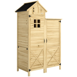 Armoire Jardin Deoduin Rangement Extérieur 2+1 Portes Toit Bitumé Bois Naturel