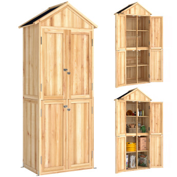 Armoire de jardin Ambrogio rangement extérieur 4 portes bois naturel