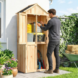 Armoire de jardin Ambrogio rangement extérieur 4 portes bois naturel