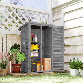 Armoire Noiseval Rangement Jardin Extérieur Étanche Gris 2 Portes Persiennes 75x50x118 cm