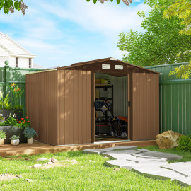 Abri de jardin Mologno robuste 5.29m² portes coulissantes sécurisées terracotta marron
