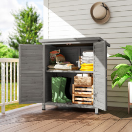 Armoire Jardin Magloire Rangement Extérieur Étanche Bois Gris 87x46x96cm