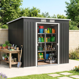 Abri Menichello Rangement Jardin Anthracite 2 Portes Fond Incluse Robuste