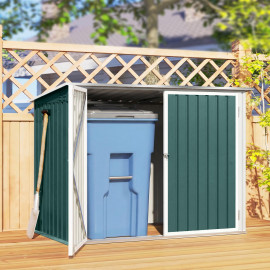 Abri de Jardin Leuthard 2 Portes Toit Ouvrant Vert Blanc Résistant Intempéries Rangement Poubelles Vélos