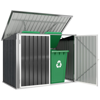 Abri Josselin Rangement Poubelles Extérieur Verrouillable Gris Blanc 2 Portes Toit Ouvrant