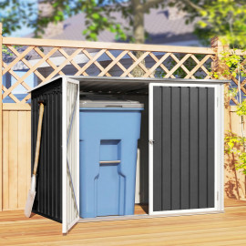 Abri Josselin Rangement Poubelles Extérieur Verrouillable Gris Blanc 2 Portes Toit Ouvrant