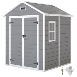 Abri Jardin Slateford Résine Effet Bois Étanche Gris Foncé 2.4m² 182x151cm