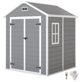 Abri Jardin Slateford Résine Effet Bois Étanche Gris Foncé 2.4m² 182x151cm