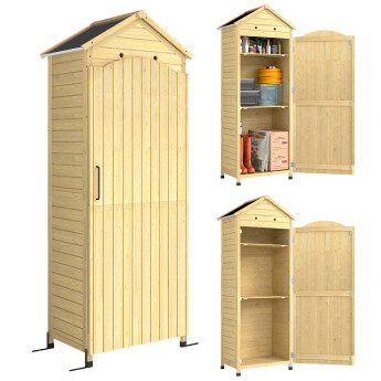 Armoire Wynstan Rangement Jardin Étagères Réglables Toit Métal Bois Naturel