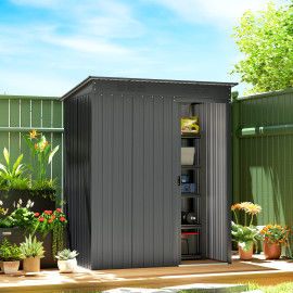 Abri de Jardin Odouin Métal Anthracite 1.37m² Porte Coulissante Résistant