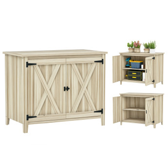 Armoire Altamura Rangement Jardin Bois Étagère Sécurisé Naturel 110x60x88 cm