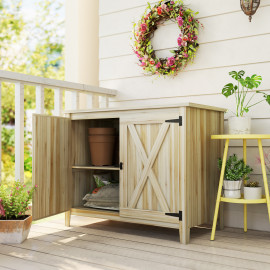 Armoire Altamura Rangement Jardin Bois Étagère Sécurisé Naturel 110x60x88 cm