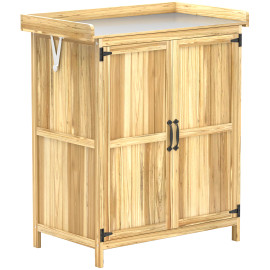 Armoire Jardin Wrekenfield Rangement Établi Toit Ouvrant Bois Naturel 74x43x88 cm