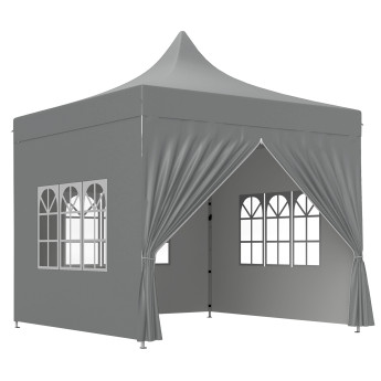 Nampace Tonnelle Pop-Up 3x3m Gris Résistante UV Ventilation Optimale Jardin Réception