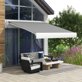 Store Ricciotto Motorisé Gris Clair Coffre Intégré Télécommande Terrasse Extérieur