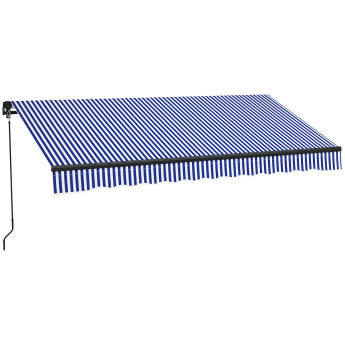 Store Pinecroft rétractable manuel alu polyester bleu blanc terrasse extérieur