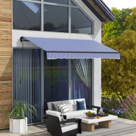Store Pinecroft rétractable manuel alu polyester bleu blanc terrasse extérieur