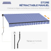 Store Pinecroft rétractable manuel alu polyester bleu blanc terrasse extérieur