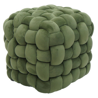 Pouf HWC-Q48, pouf ottoman rembourré à noeuds, velours (220 g/m2) 39 cm - vert